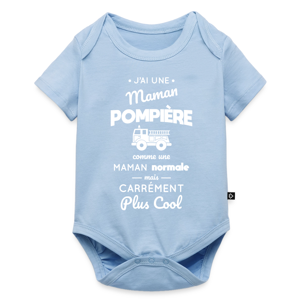 Body Bébé bio manches courtes - J'ai une maman pompière - bleu clair