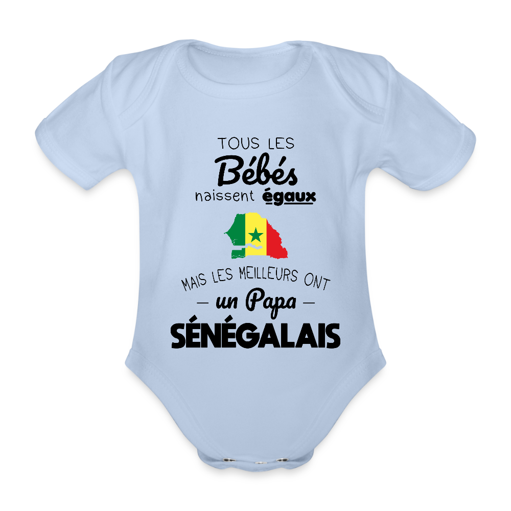 Body Bébé bio manches courtes - Les Meilleurs Ont Un Papa Sénégalais - ciel