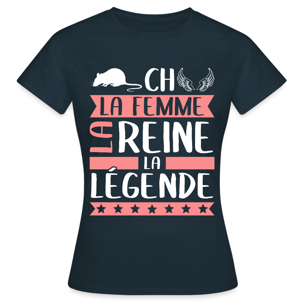 T-shirt femme Rachel rébus – La femme, la reine, la légende - marine