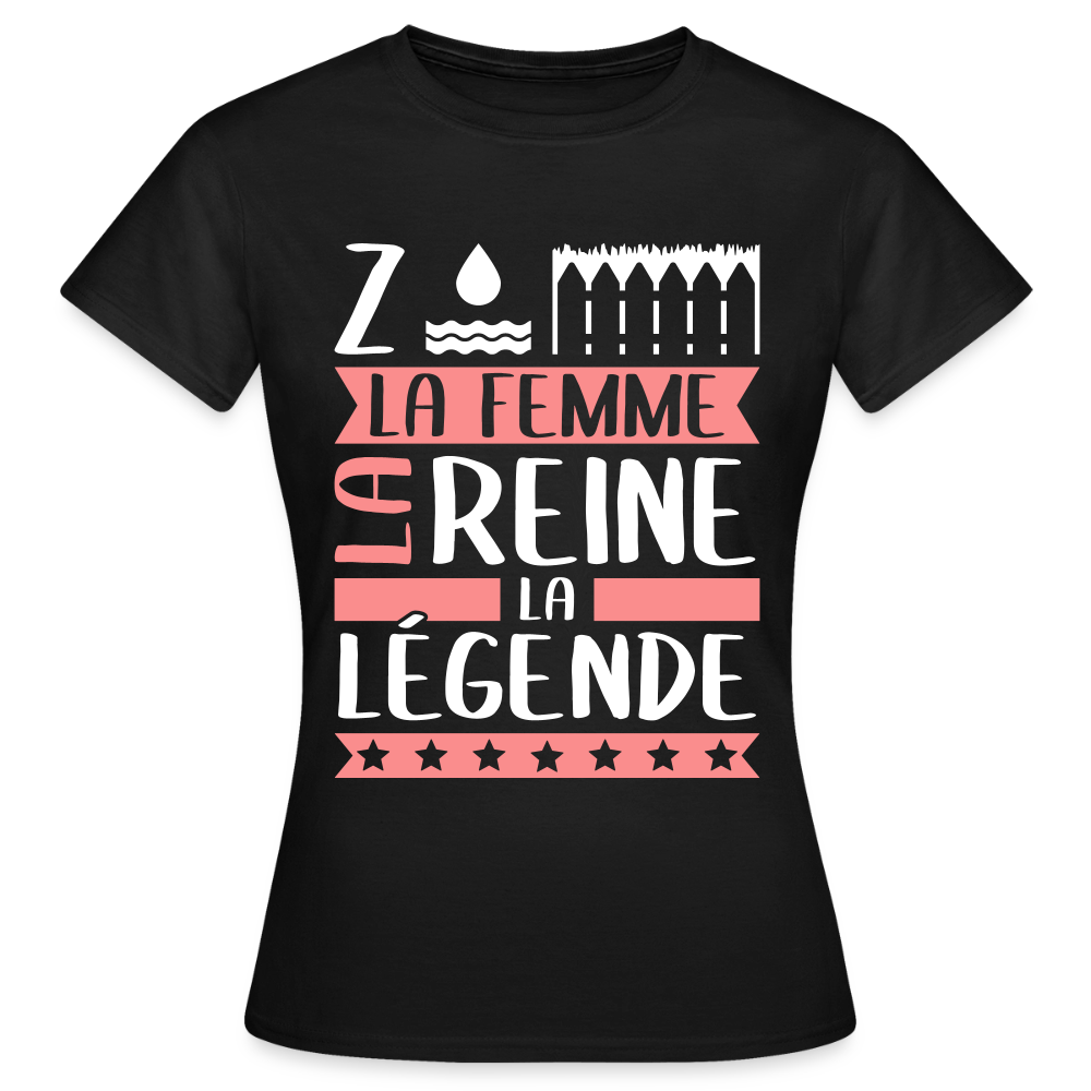 T-shirt femme Zoé rébus – La femme, la reine, la légende - noir