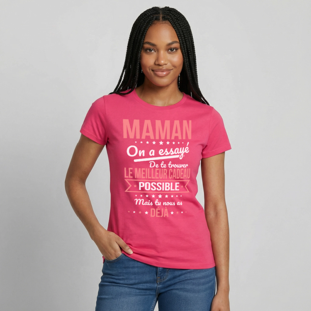 T-shirt femme maman humour - Cadeau fête des mères - rose azalée