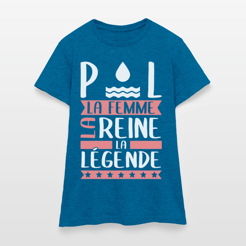 T-shirt femme Paule rébus – La femme, la reine, la légende - bleu saphir antique chiné