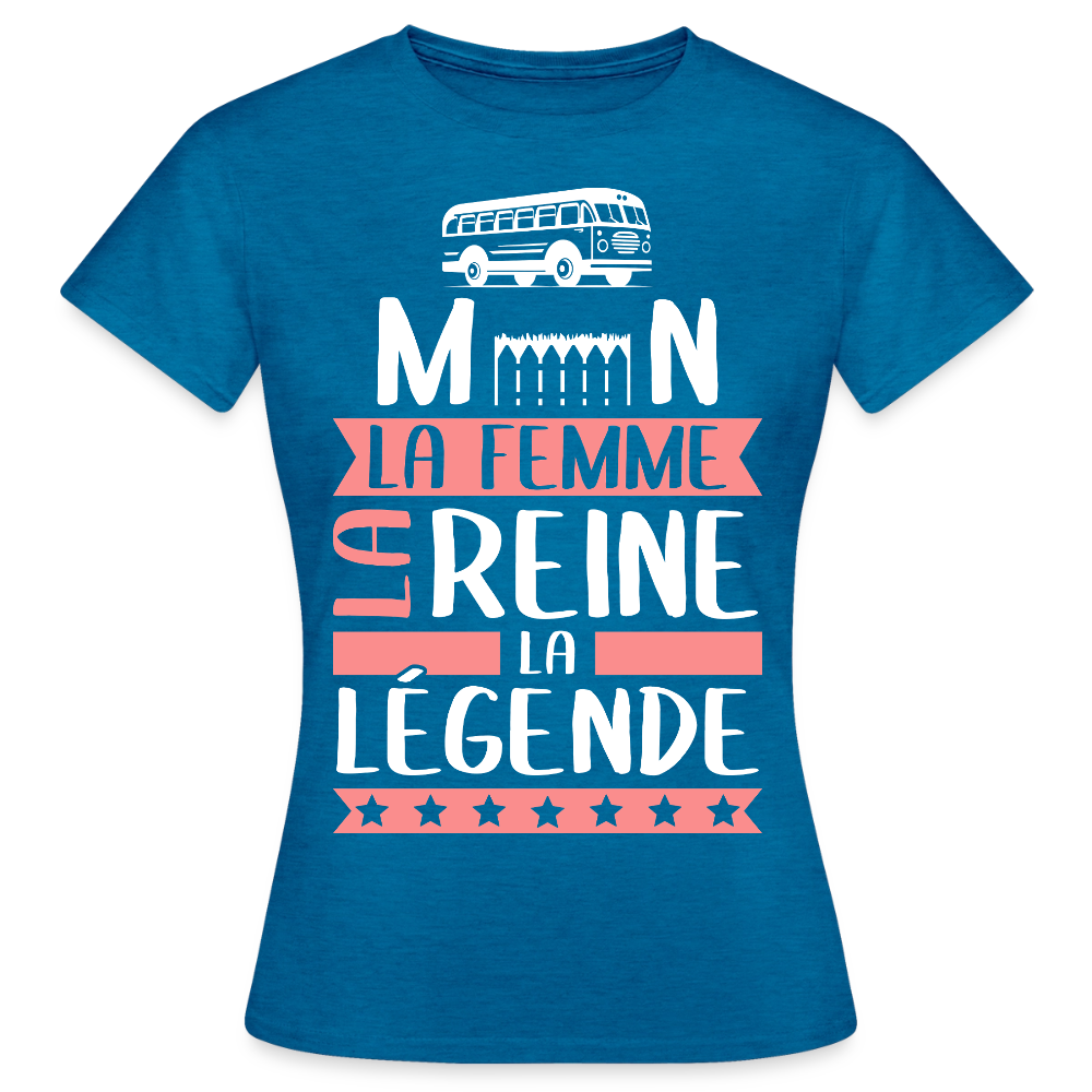 T-shirt femme Carmen rébus – La femme, la reine, la légende - bleu saphir antique chiné