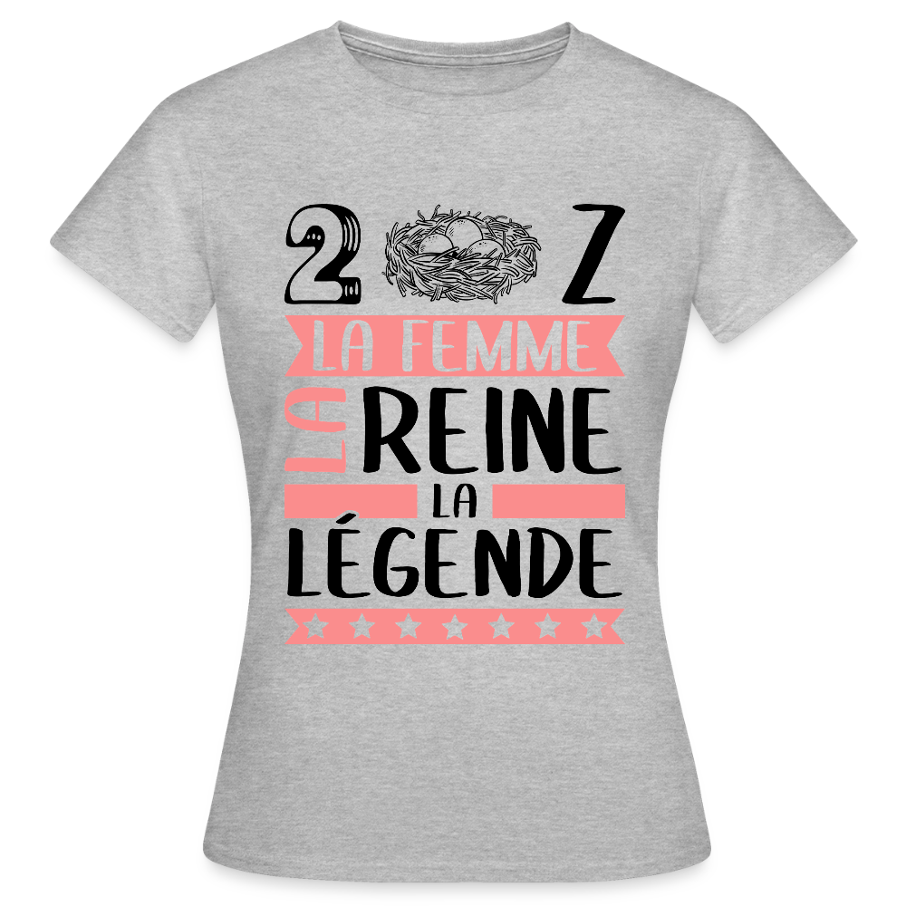 T-shirt femme coloris clair Denise rébus – La femme, la reine, la légende - gris chiné