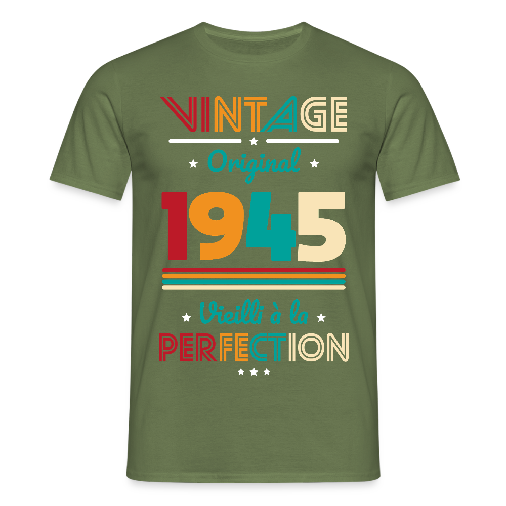 T-shirt Homme - Anniversaire 80 Ans - Vintage Original 1945 - vert militaire