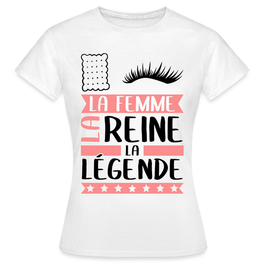 T-shirt femme coloris clair Lucile rébus – La femme, la reine, la légende - blanc