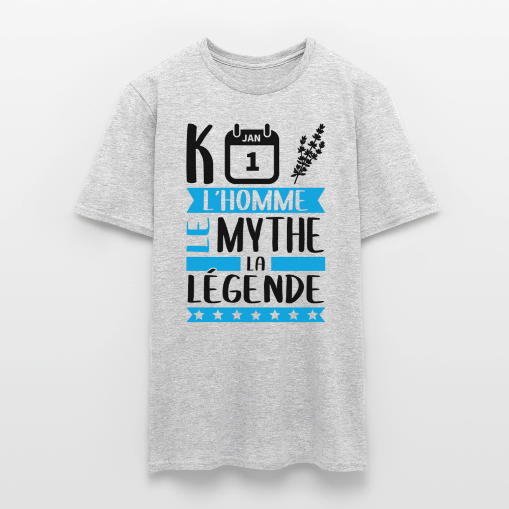 T-shirt homme coloris clair Quentin en rébus – L’homme, le mythe, la légende - gris chiné