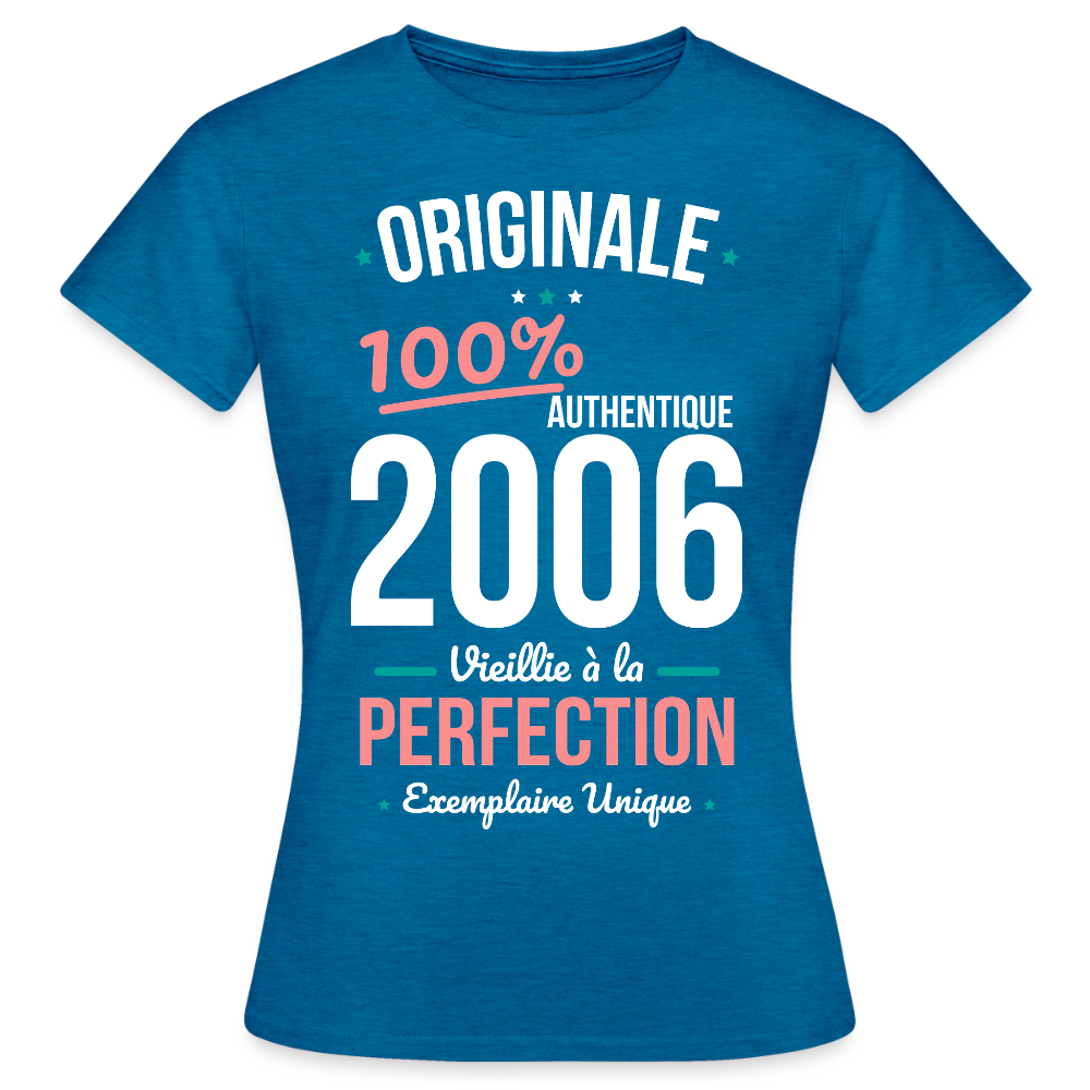 T-shirt anniversaire 20 ans Femme 2006 – Originale 2006 Authentique - bleu saphir antique chiné