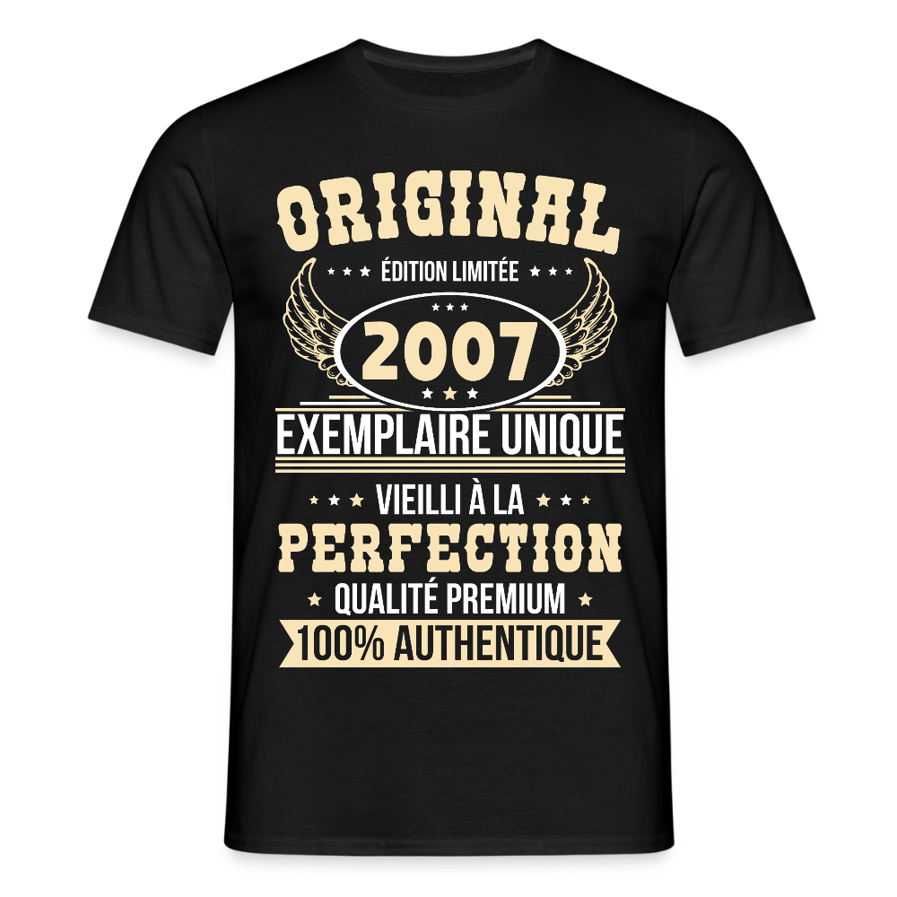 T-shirt Homme - Anniversaire 18 Ans - Original 2007 - noir