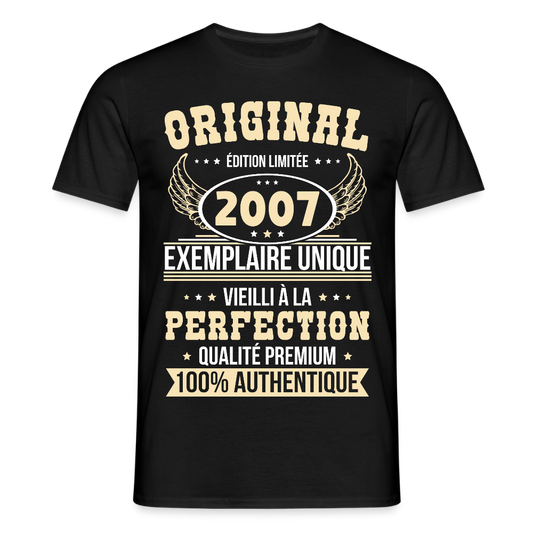 T-shirt Homme - Anniversaire 18 Ans - Original 2007 - noir