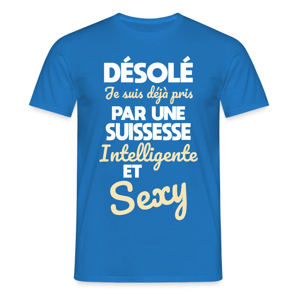 T-shirt Homme -  Je suis déjà pris par une Suissesse intelligente et sexy - bleu royal