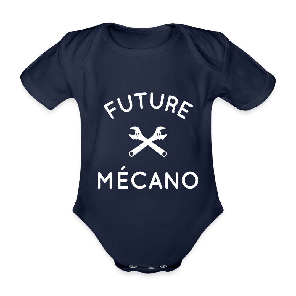 Body Bébé bio manches courtes - Future mécano - marine foncé
