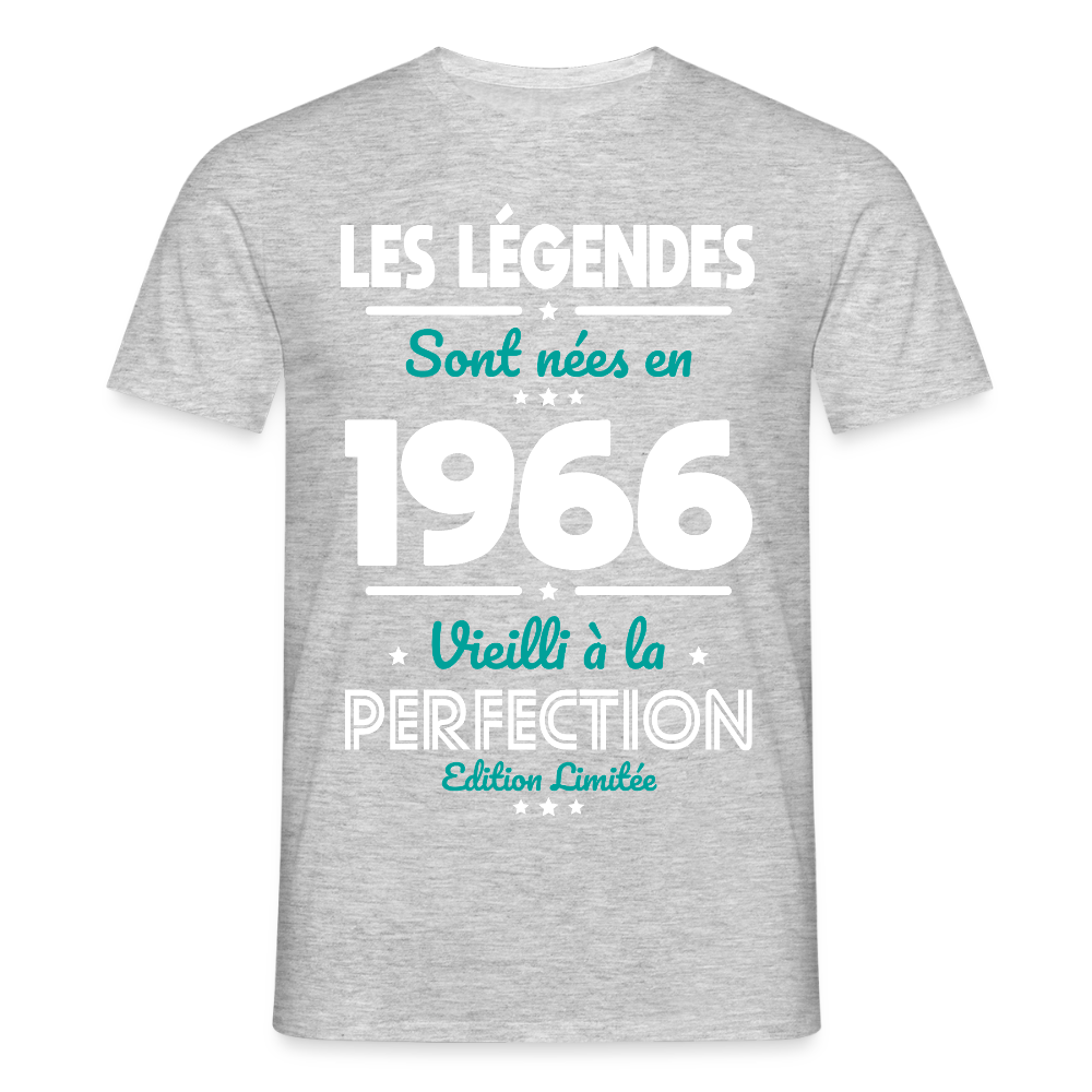 T-shirt anniversaire homme 60 ans – Les légendes sont nées en 1966 - gris chiné