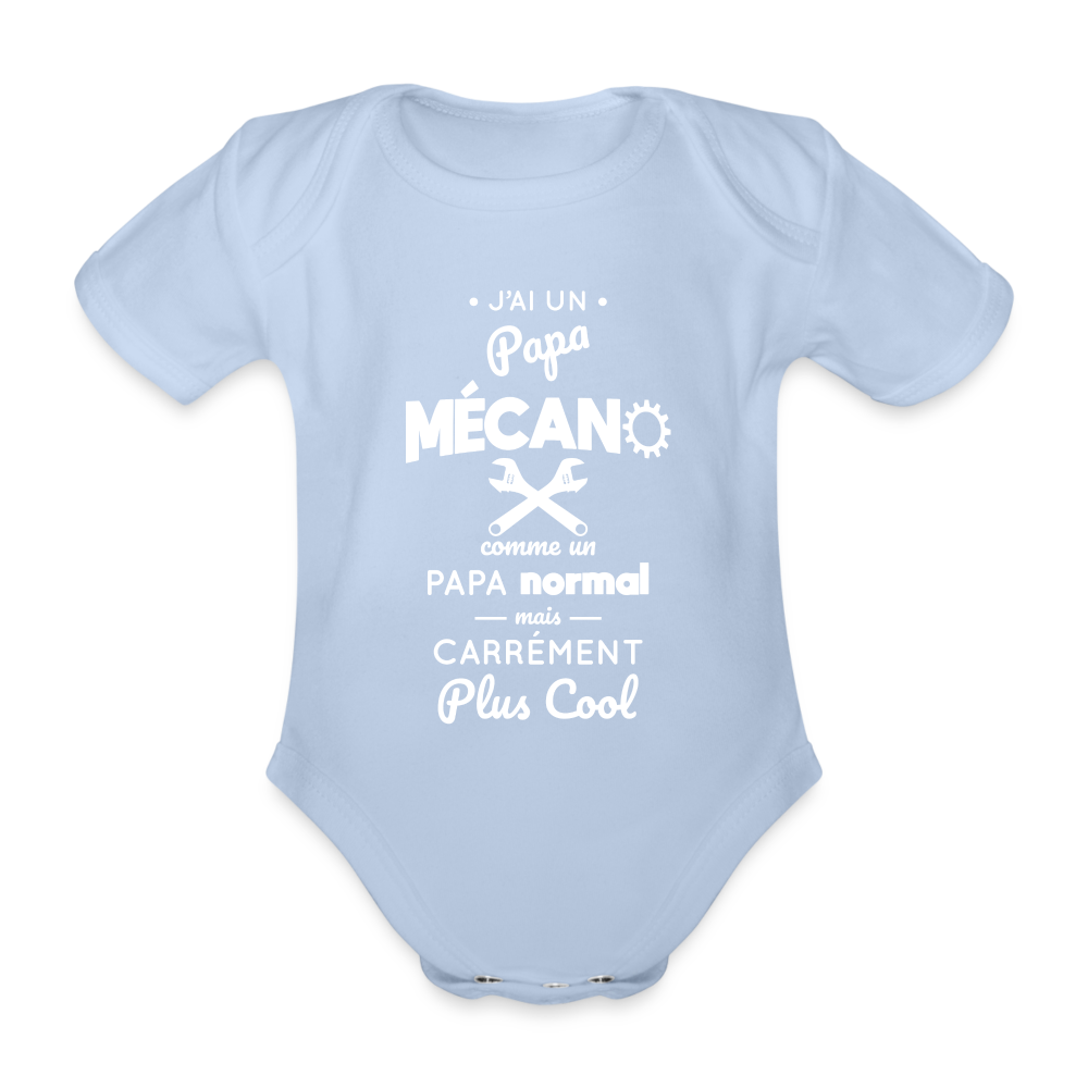 Body Bébé bio manches courtes - J'ai un papa mécano - ciel