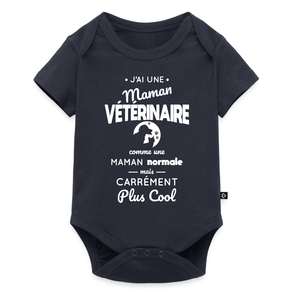 Body Bébé bio manches courtes - J'ai une maman vétérinaire - bleu marine