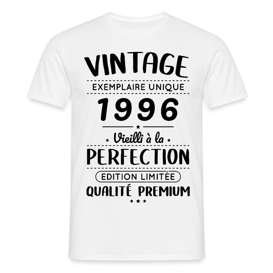 T-shirt anniversaire homme 30 ans coloris clair – Vintage 1996 – Perfection - blanc