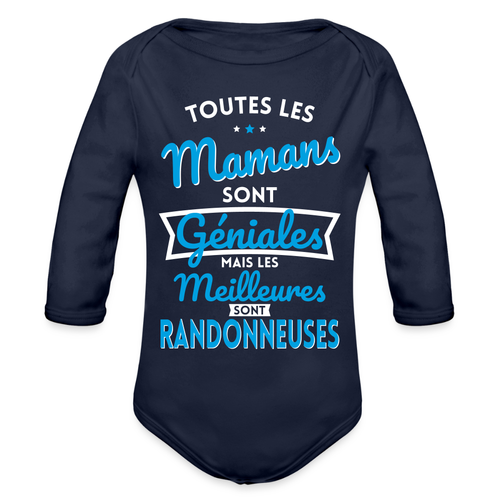 Body Bébé bio manches longues - Mamans géniales - Les meilleures sont randonneuses - marine foncé