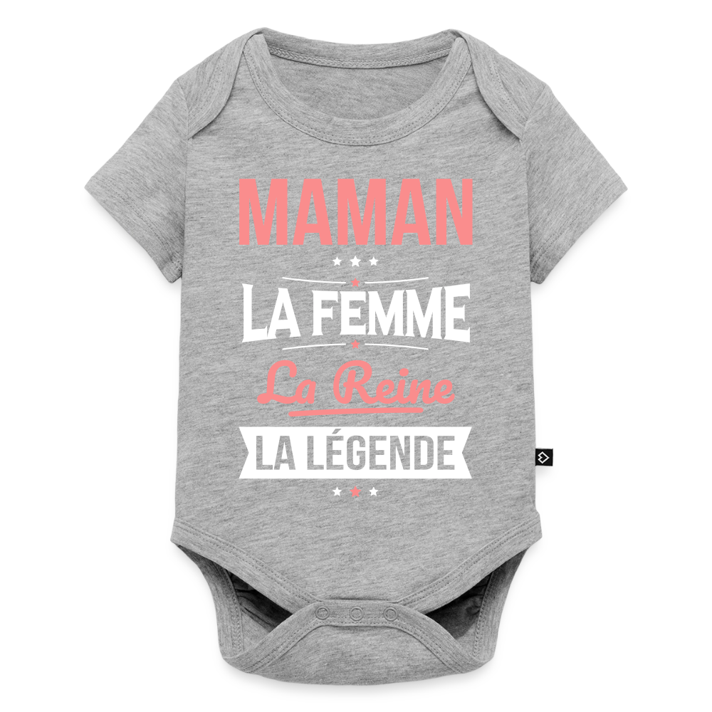 Body bébé bio manches courtes motif rose - Maman, femme, reine, légende - gris chiné