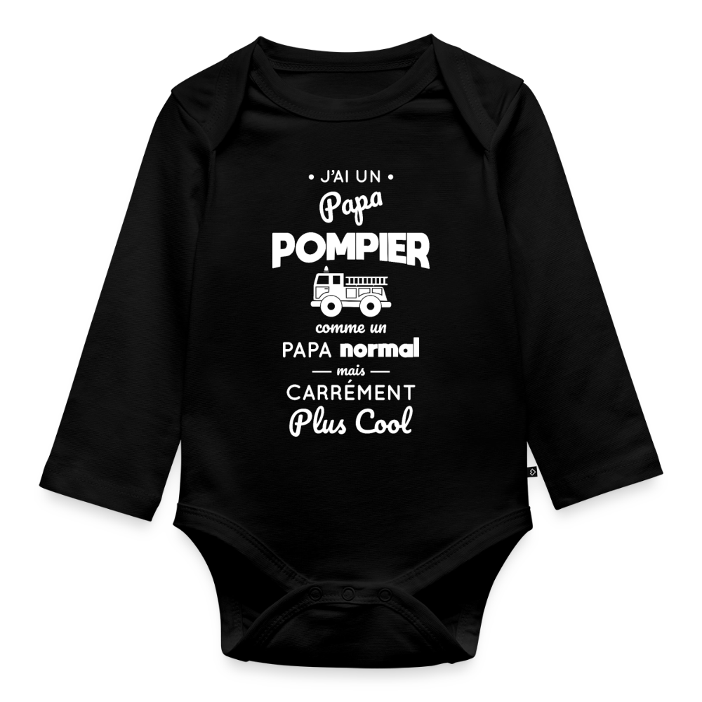 Body Bébé bio manches longues - J'ai un papa pompier - noir