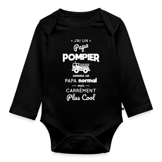 Body Bébé bio manches longues - J'ai un papa pompier - noir