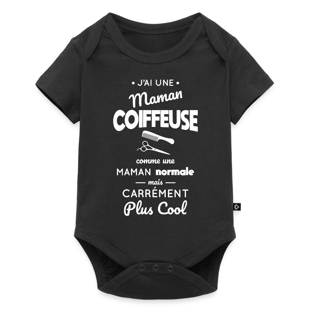 Body Bébé bio manches courtes - J'ai une maman coiffeuse - noir