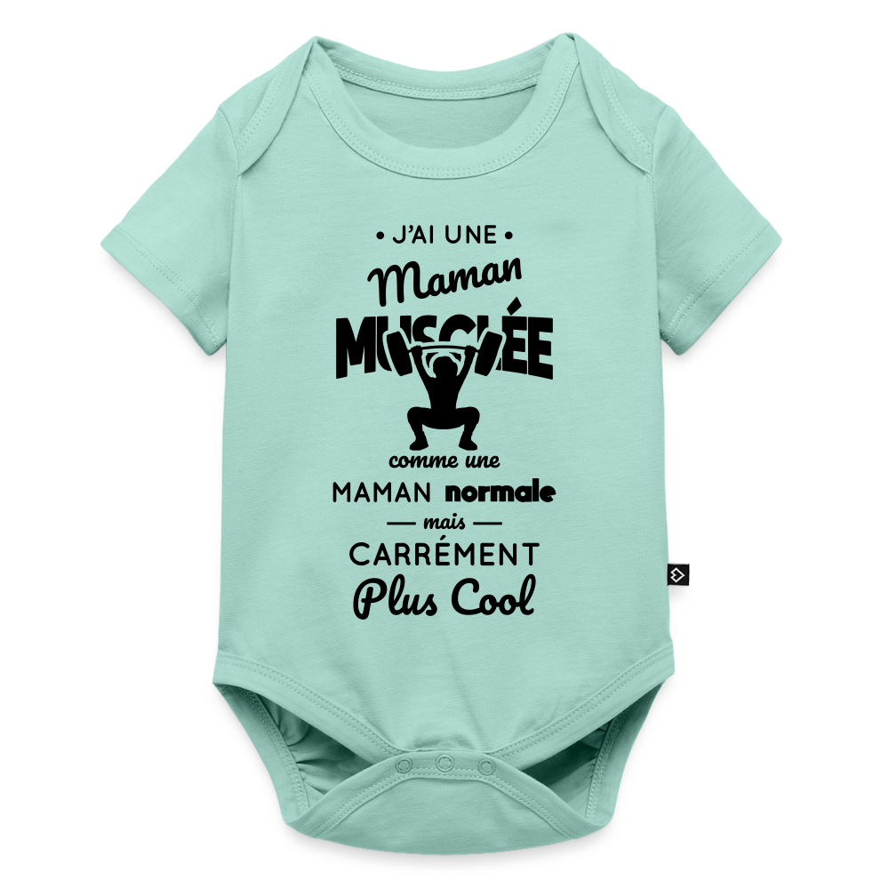 Body Bébé bio manches courtes - J'ai une maman musclée - menthe 