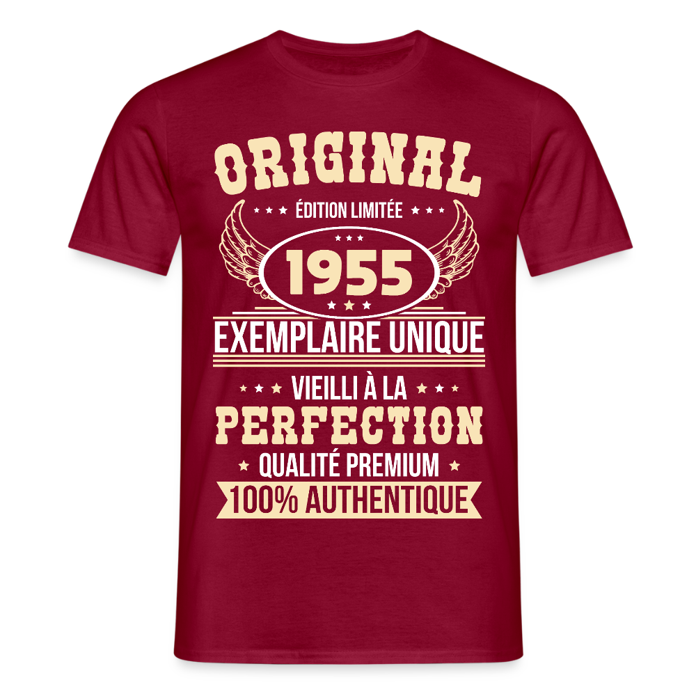 T-shirt Homme - Anniversaire 70 Ans - Original 1955 - rouge brique