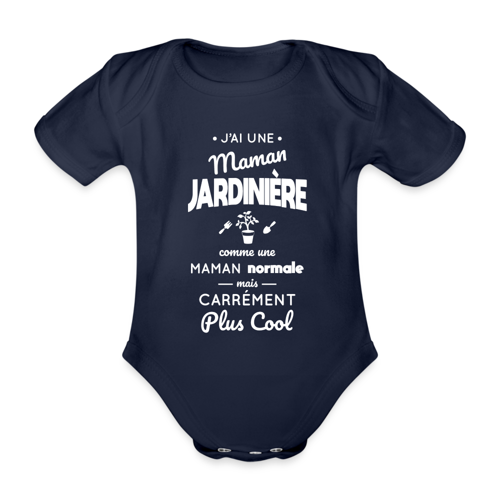 Body Bébé bio manches courtes - J'ai une maman jardinière - marine foncé