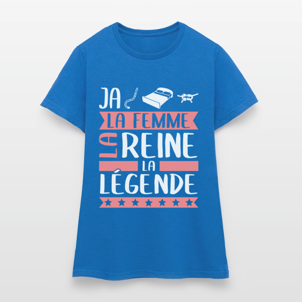 T-shirt femme Jacqueline rébus – La femme, la reine, la légende - bleu royal