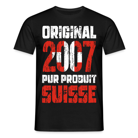 T-shirt Homme - Anniversaire 18 Ans - Original 2007 - Pur produit Suisse - noir