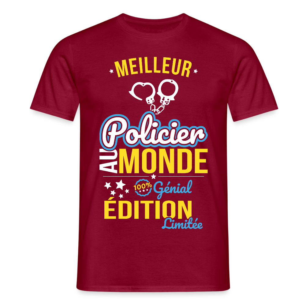 T-shirt Homme - Meilleur Policier au monde - 100% génial - rouge brique