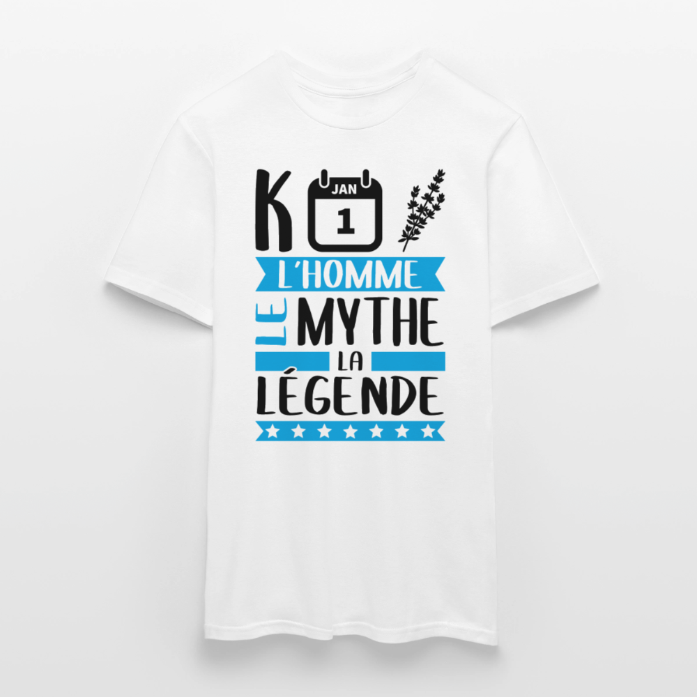 T-shirt homme coloris clair Quentin en rébus – L’homme, le mythe, la légende - blanc