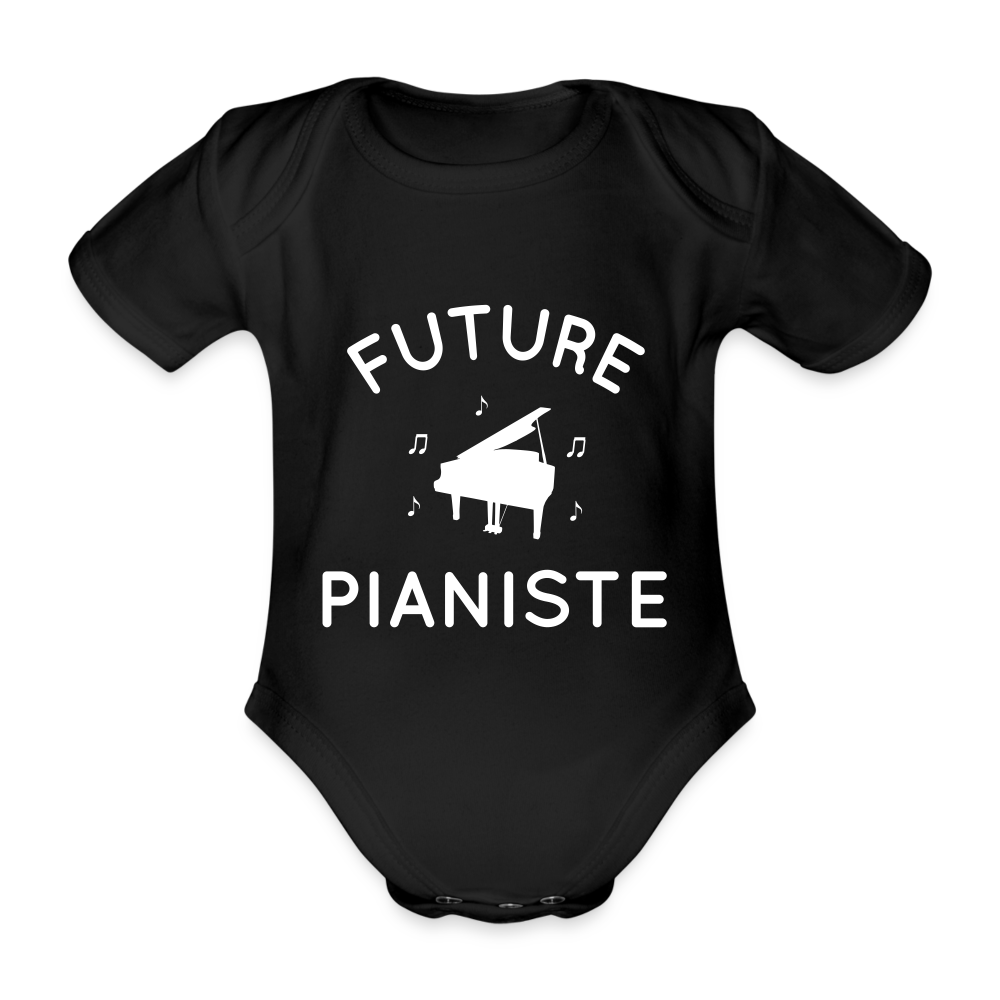 Body Bébé bio manches courtes - Future pianiste - noir
