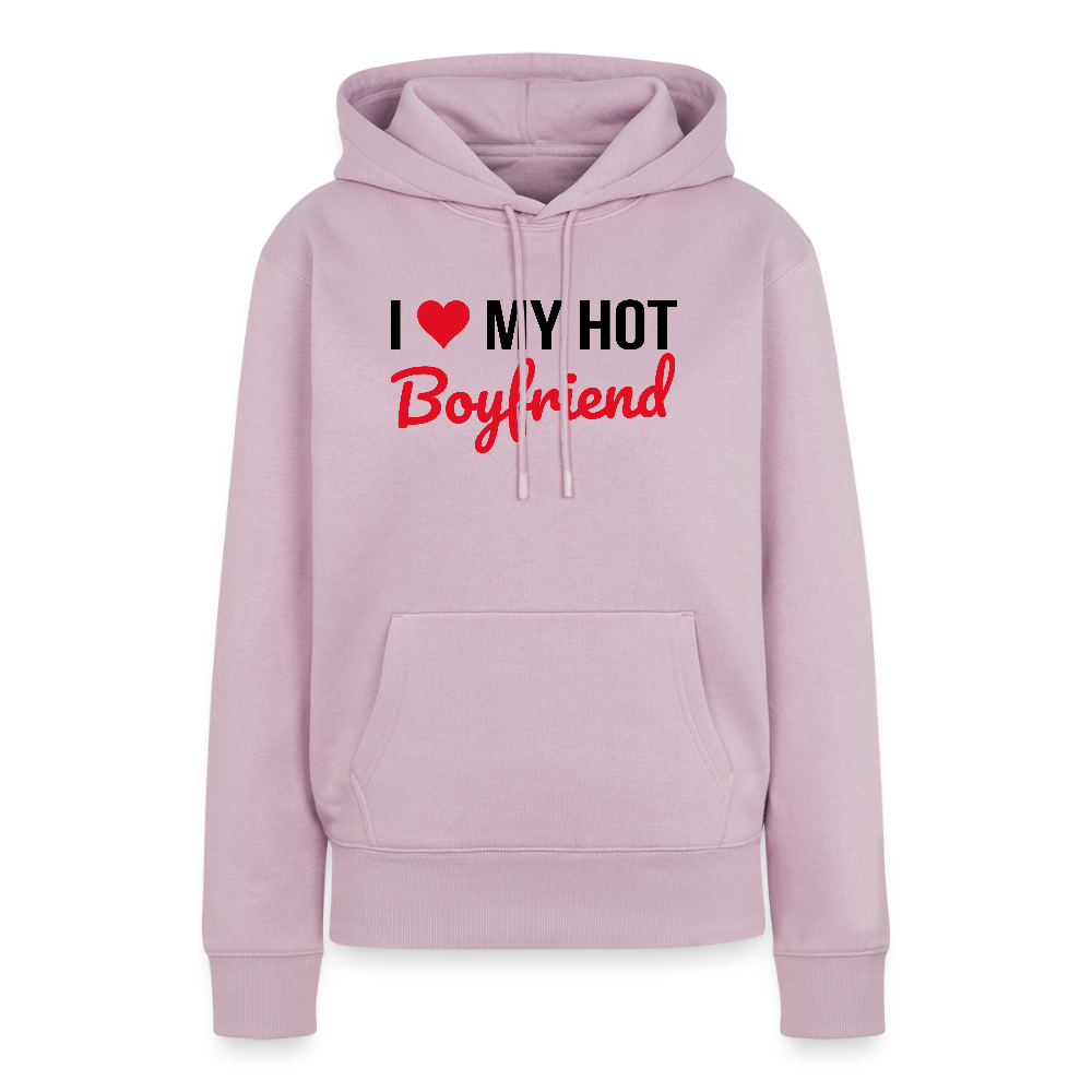 Sweat à Capuche Premium Bio Coloris Clair Femme “I Love My Hot Boyfriend” – Idée cadeau Saint-Valentin - rose poudré