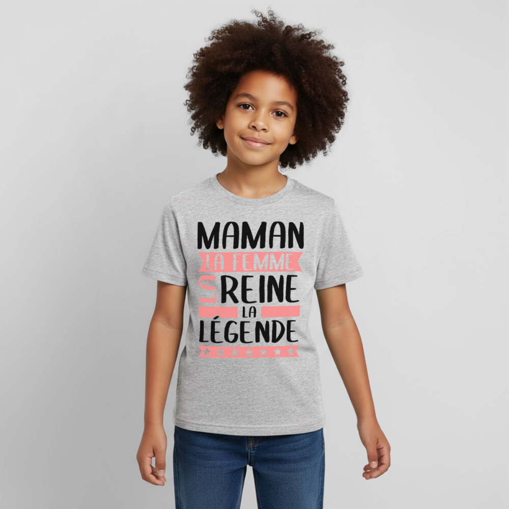 T-shirt enfant coloris clair motif rose - Maman, la femme, la reine, la légende - gris chiné