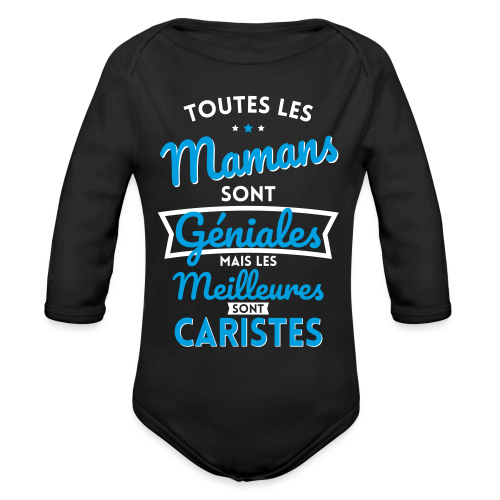 Body Bébé bio manches longues - Mamans géniales - Les meilleures sont caristes - noir