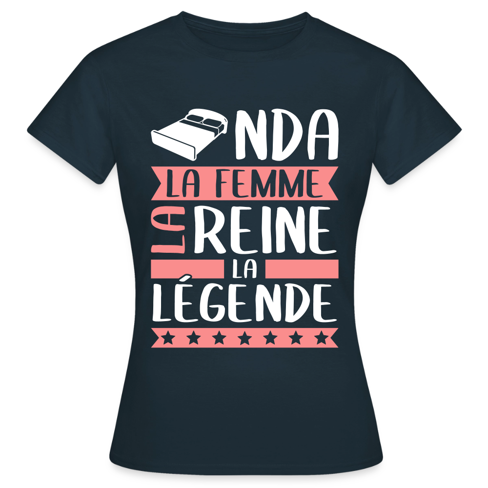 T-shirt femme Linda rébus – La femme, la reine, la légende - marine