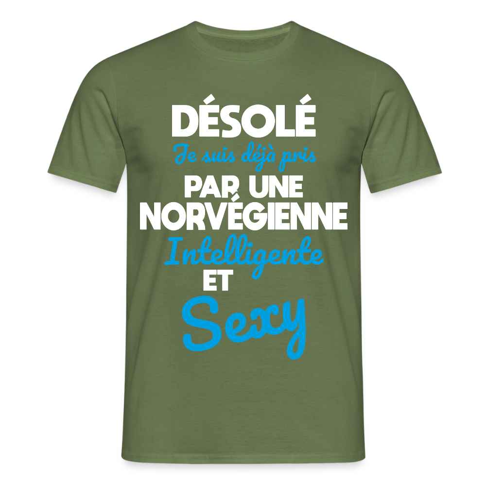 T-shirt Homme -  Je suis déjà pris par une Norvégienne intelligente et sexy - vert militaire