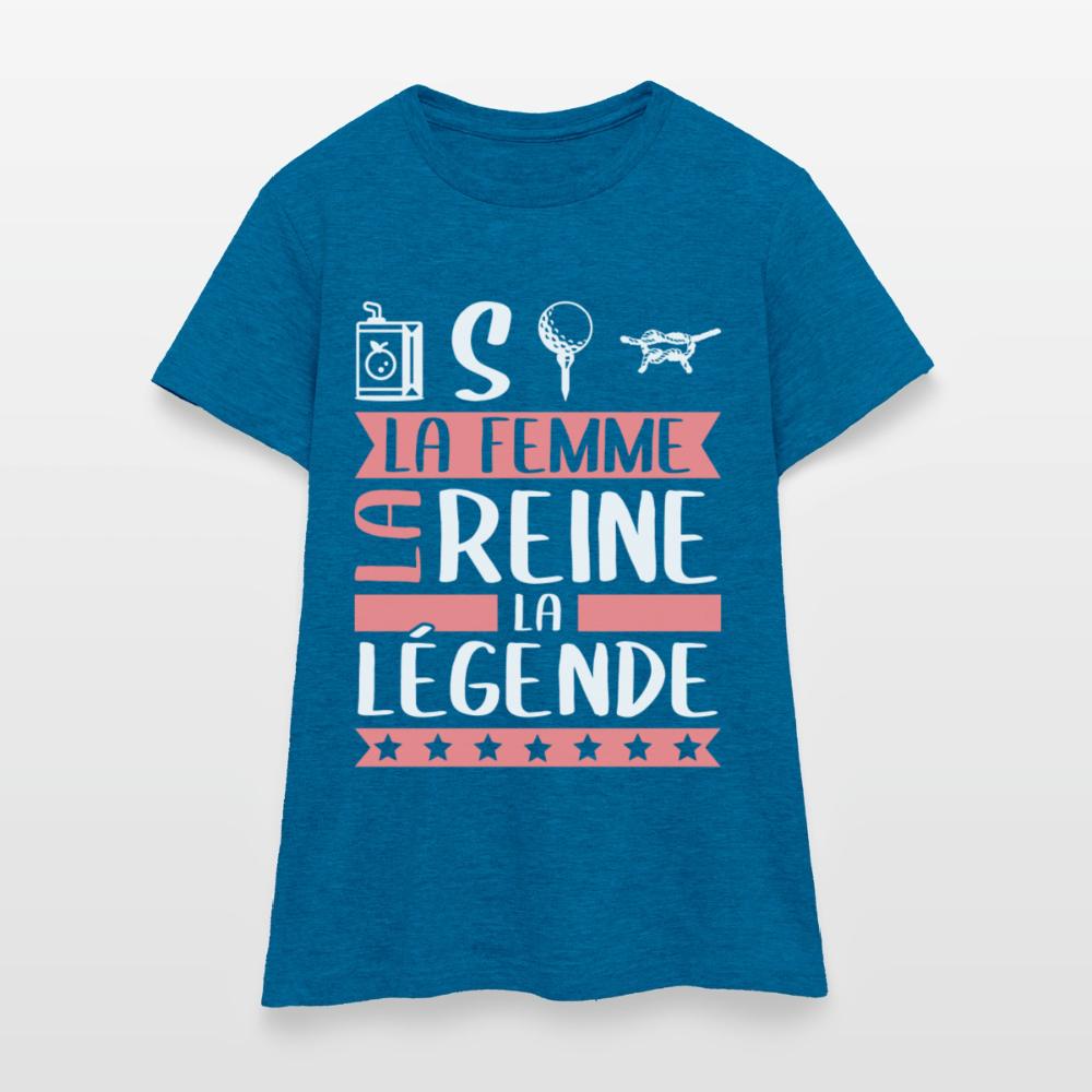 T-shirt femme Justine rébus – La femme, la reine, la légende - bleu saphir antique chiné