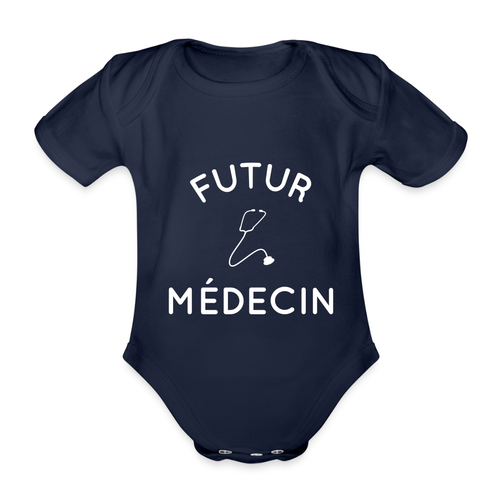 Body Bébé bio manches courtes - Futur médecin - marine foncé