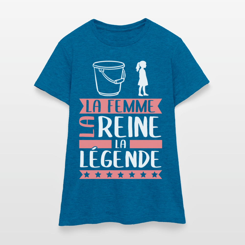 T-shirt femme Sophie rébus – La femme, la reine, la légende - bleu saphir antique chiné
