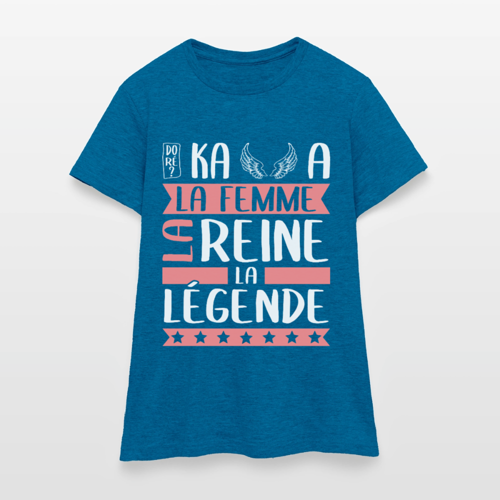 T-shirt femme Michaëlla rébus – La femme, la reine, la légende - bleu saphir antique chiné