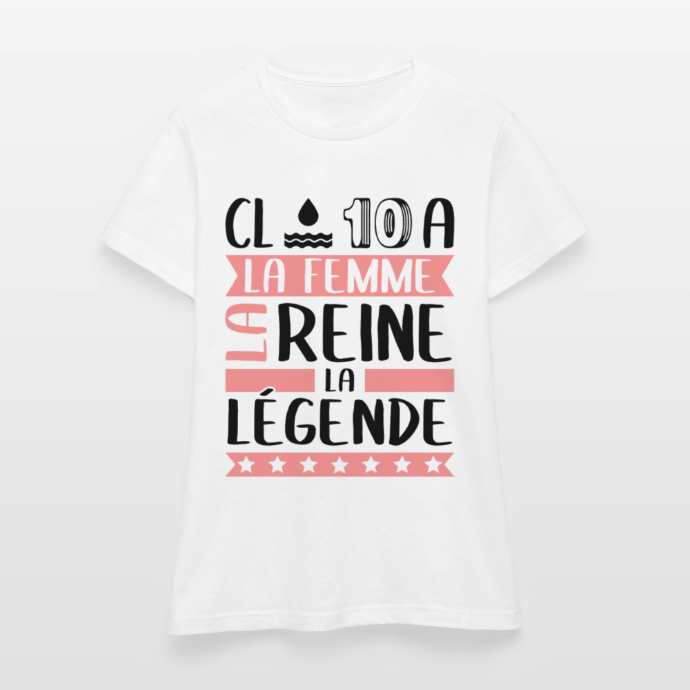 T-shirt femme coloris clair Claudia en rébus – La femme, la reine, la légende - blanc