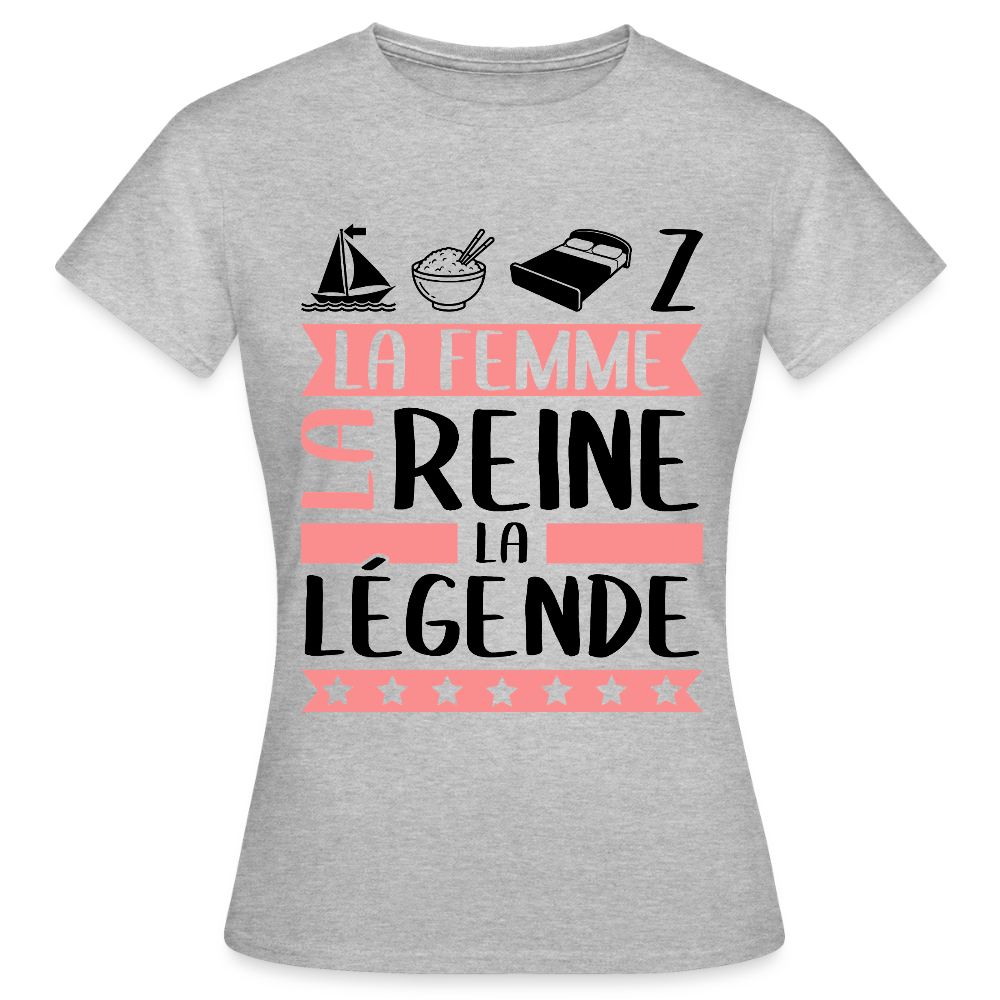 T-shirt femme coloris clair Marie-Lise rébus – La Femme, la reine, la légende - gris chiné