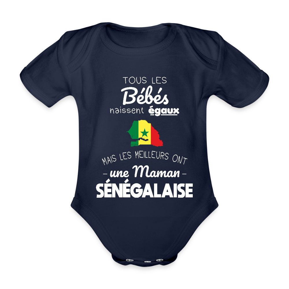 Body Bébé bio manches courtes - Les Meilleurs Ont Une Maman Sénégalaise - marine foncé