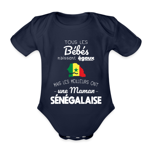 Body Bébé bio manches courtes - Les Meilleurs Ont Une Maman Sénégalaise - marine foncé
