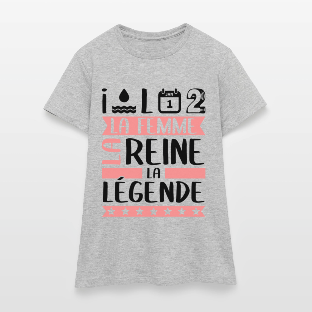 T-shirt femme coloris clair Yolande en rébus – La femme, la reine, la légende - gris chiné