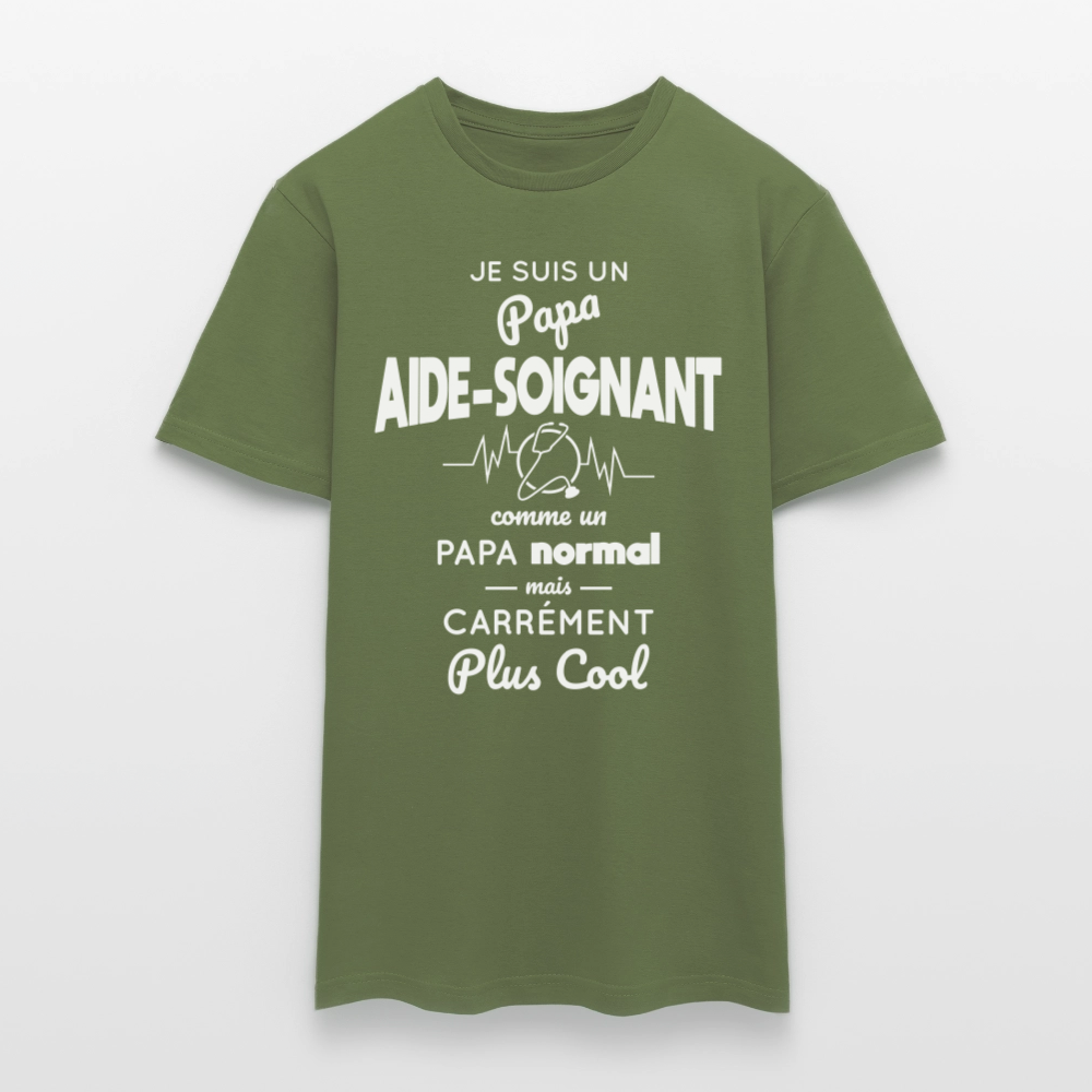 T-shirt Homme - Papa aide-soignant plus cool - vert militaire
