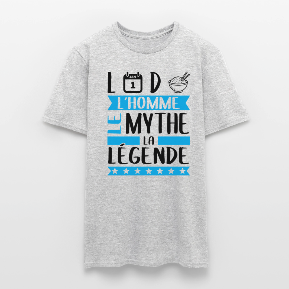 T-shirt homme coloris clair Landry en rébus – L’homme, le mythe, la légende - gris chiné