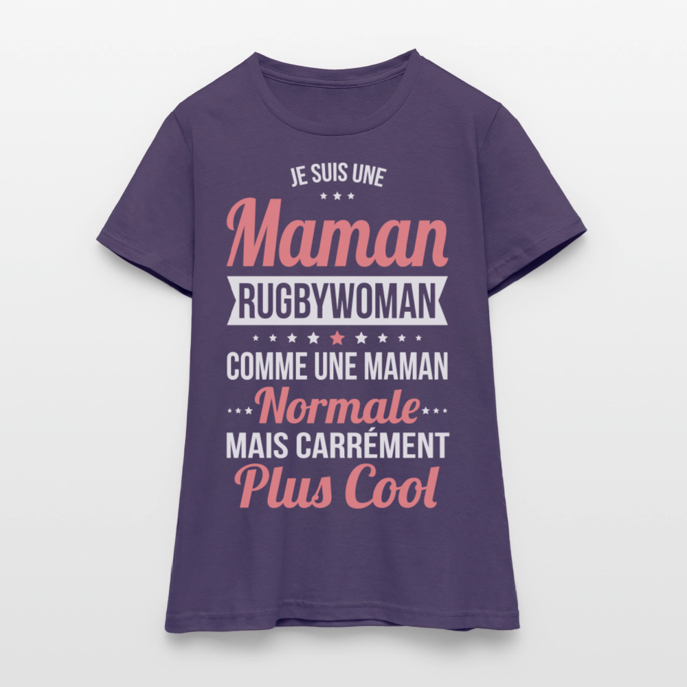 T-shirt Femme - Maman rugbywoman plus cool - violet foncé